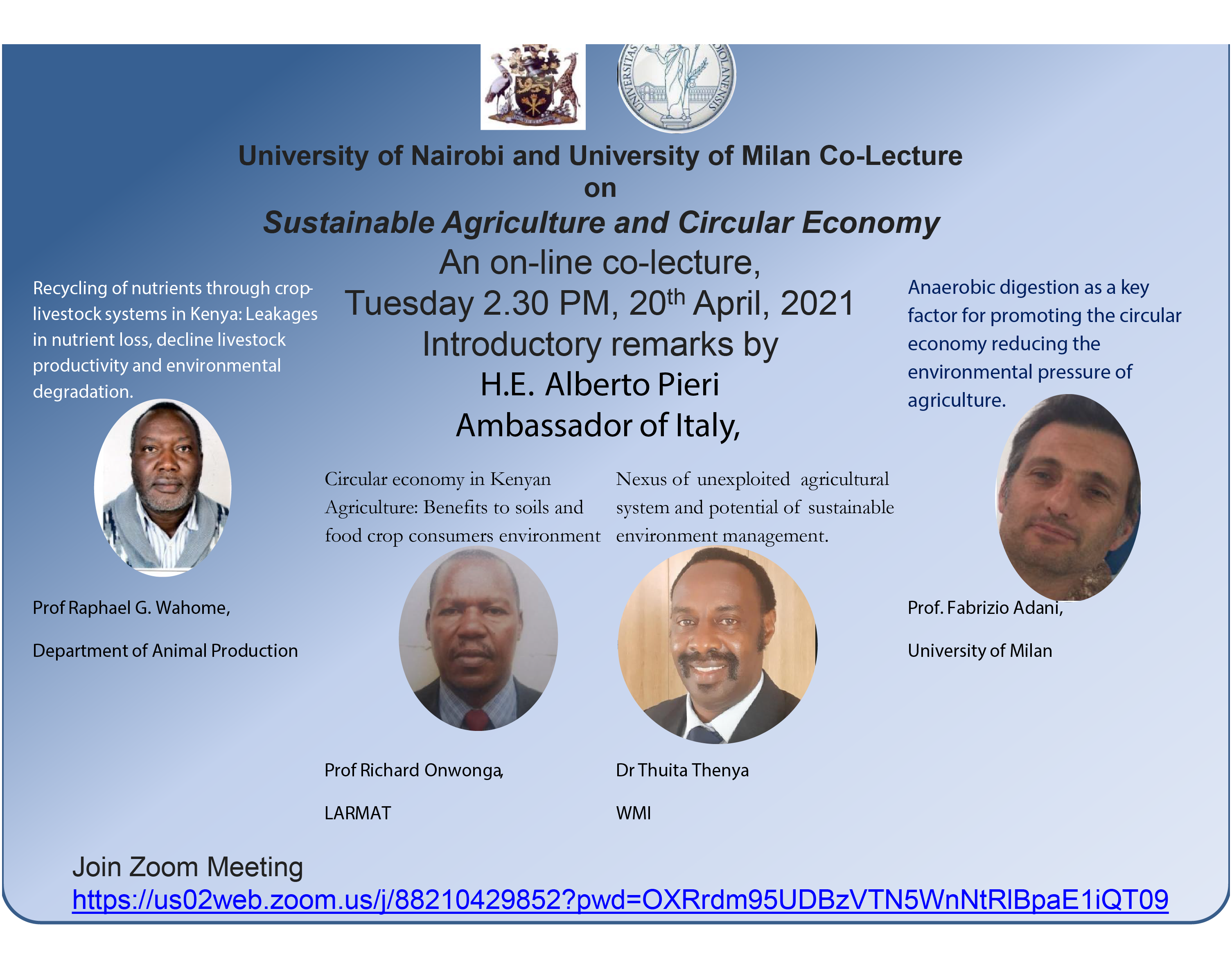 University of Nairobi and University of Milan Co-Lecture on Sustainable Agriculture and Circular Economy