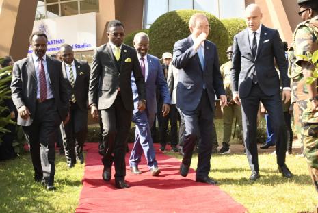 WMI Director, Dr Thenya, CS Ababu Namwamba,VC Pro. Kiama, Former  UN sec Gen Ban Ki-Moon & Distinguished chair of WMIDr. Patrick Veerkoijen join other delegates at the high-level intergenerational dialogue  at WMI