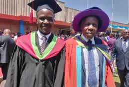 Mr. Elmah Odhiambo (left) and Prof. David Mungai, Director WMI, during the 62nd graduation ceremony held at the University of Nairobi on December 20, 2019