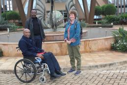 Dr Rosie Trevelyan (right), Director TBA; Anthony Kuria (foreground), Head TBA African Office; and Prof. Thuita Thenya, Director WM, at Wangari Maathai Institute Campus on August 07, 2023